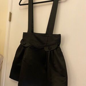 Betsey Johnson Black Satin Skirt with Suspenders